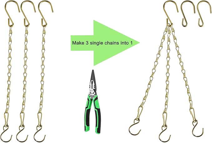 Chain for Hanging Plants,11 Inch Gold Hanging Chain, Small Hanging Basket Chain Kits with Hooks for Bird Feeder Hanging Basket Extender Porch Wind Chime (Gold, 11 Inch-12PCS)