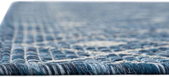 Unique Loom Outdoor Trellis Collection Area Rug - Tribal Trellis (5' 3" x 7' 1" Rectangle Blue/Ivory)