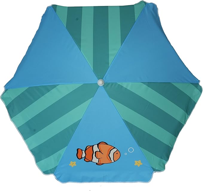 AMMSUN 5ft Seaside Umbrella for Sand Box Water Table - Kids Durable Umbrellas for children Picnic Beach Camping Garden Outdoor Play Shade Green Clownfish