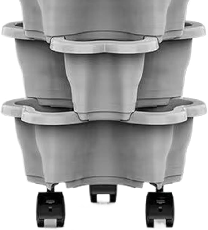 Stackable Plant Tower, Vertical Garden Pot, 9.84x3.94 Inch Tier Design with Drainage, Weatherproof Tiered Strawberry Planter, Space Saving with Wheels, Outdoor Container for Yard Patio and Lawn