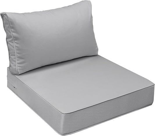 AAAAAcessories Outdoor Seat Cushions for Chairs, Fade-Resistant, Waterproof Patio Furniture Replacement Cushions, 23.5" x 25.5" x 5" + 23.5" x 13.5", Gray