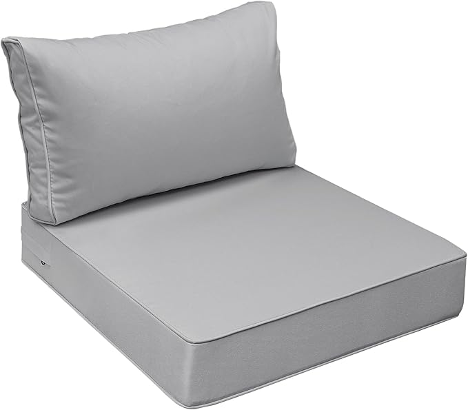 AAAAAcessories Outdoor Seat Cushions for Chairs, Fade-Resistant, Waterproof Patio Furniture Replacement Cushions, 24" x 24" x 5" + 24" x 13.5", Gray