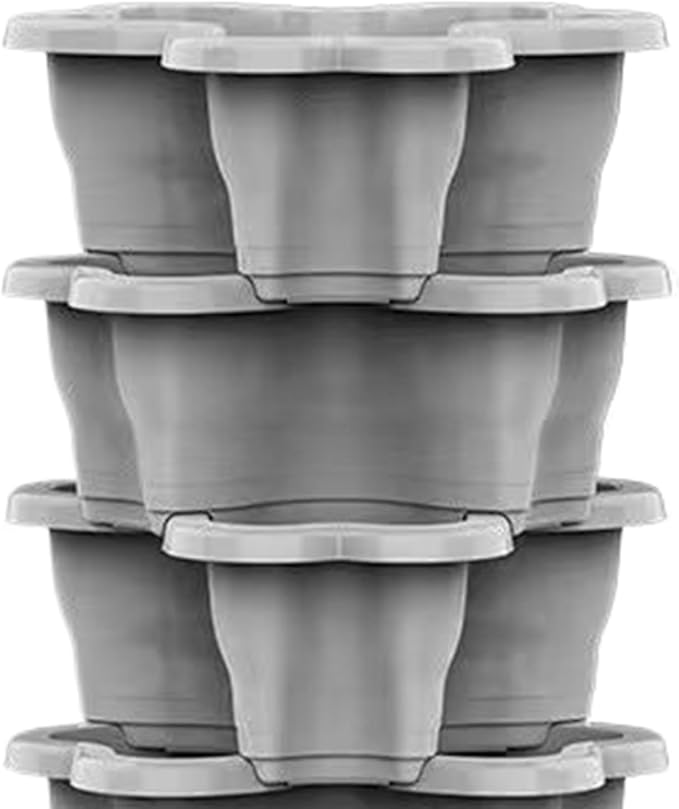 Stackable Plant Tower, Vertical Garden Pot, 9.84x3.94 Inch Tier Design with Drainage, Weatherproof Tiered Strawberry Planter, Space Saving with Wheels, Outdoor Container for Yard Patio and Lawn