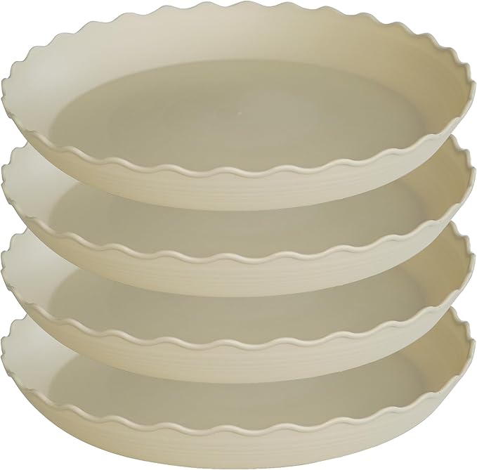 4 Pack Plant Saucer 14 inch, Heavy Duty Plastic Plant Saucers, Durable Plant Tray for Pots, Flower Saucers for Indoors, Plant Pot Saucers, Trays for Planter (Beige)