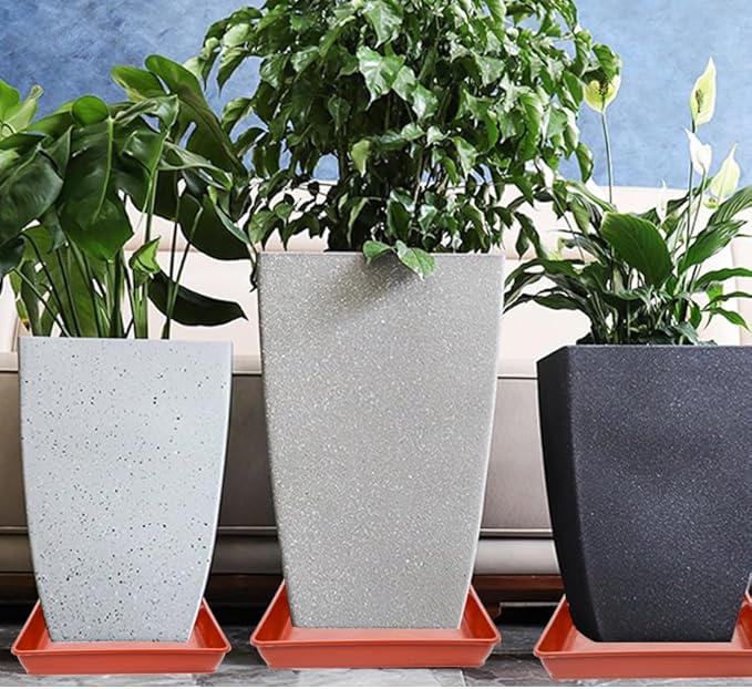 5 Pack Square Plant Saucer 14 Inch, Large Plant Saucers for Pots, Durable Plastic Plant Trays Plant Pot Saucers, Square Planters for Indoors and Outdoors Plants.
