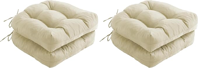 Outdoor Chair Cushions Set of 2, Patio Chair Cushions with Ties, 17x17+4” Tufted Outdoor Seat Cushions, Waterproof Patio Furniture Cushions, Outdoor Dining Chair Pads, Beige (Pack of 2)