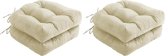 Outdoor Chair Cushions Set of 2, Patio Chair Cushions with Ties, 17x17+4” Tufted Outdoor Seat Cushions, Waterproof Patio Furniture Cushions, Outdoor Dining Chair Pads, Beige (Pack of 2)