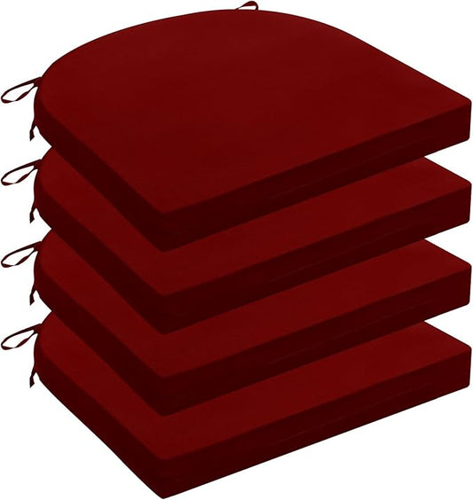 Wellsin Outdoor Chair Cushions for Patio Furniture - Patio Chair Cushions Set of 4 - Water Resistant Round Corner Outdoor Seat Cushions 17"X16"X2", Burgundy