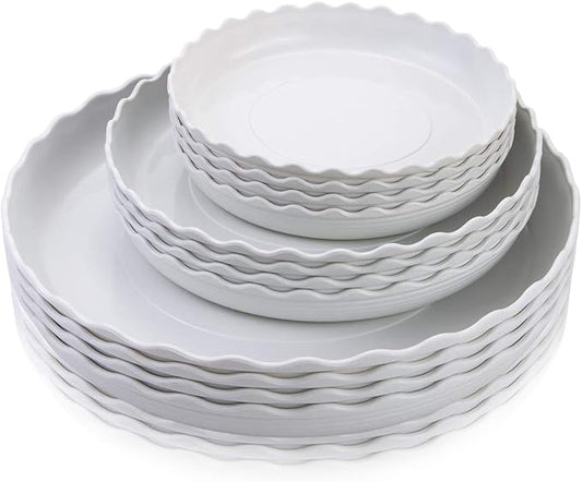 12 Pack Plastic White Round Wave Plant Saucer,Durable Heavy Duty Flower Plant Pot Drip Tray Container for Home Garden Indoor and Out Door Plant (6 Inch/8 Inch/10 Inch)