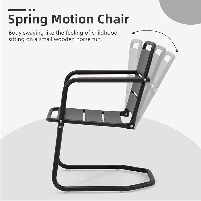 MELLCOM Patio Chairs Set of 2, Small Patio Furniture Set - 2 C-Spring Metal Chairs, Outdoor Bistro Set for Balcony, Front Porch, Poolside, Garden, Deck, Indoor, Black