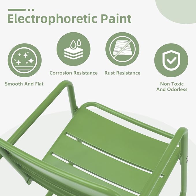 MELLCOM 3 Piece Patio Set, Small Patio Furniture Set - 2 C-Spring Metal Chairs with Round Side Table, Outdoor Bistro Set for Balcony, Front Porch, Poolside, Garden, Deck, Green