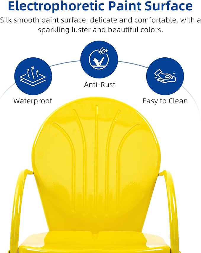 Patio Bistro Set Retro Metal Outdoor Seating Set Conversation Set 3 Pieces, 2 C-Spring Motion Armchairs and Round Side Table, for Porch, Lawn, Garden（Yellow）