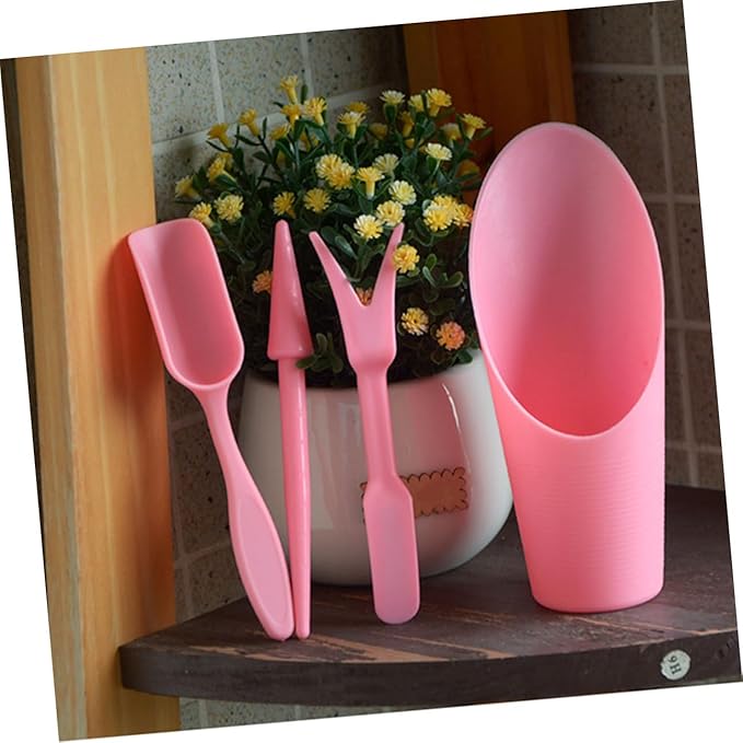 Succulent Planting Tool Set with Pink Bucket, Small Soil Scoop, Transplanter and Cleaning Brush for Indoor Gardening and Succulent Care, Sturdy Gardening Accessories for Planting