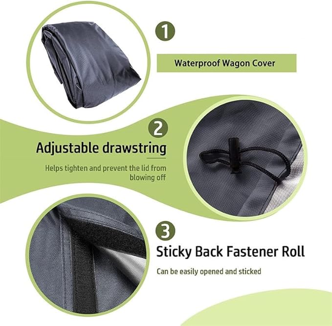 Waterproof Camping Wagon Cover, Rain Cover for Wagon Push-Pull Wagon Rain Cover Canopy Folding Stroller Trolley Cart Accessories UV Resistant Cover for Garden Camping Picnic (37.8’’ L*25.6’’W*19.7‘’H)