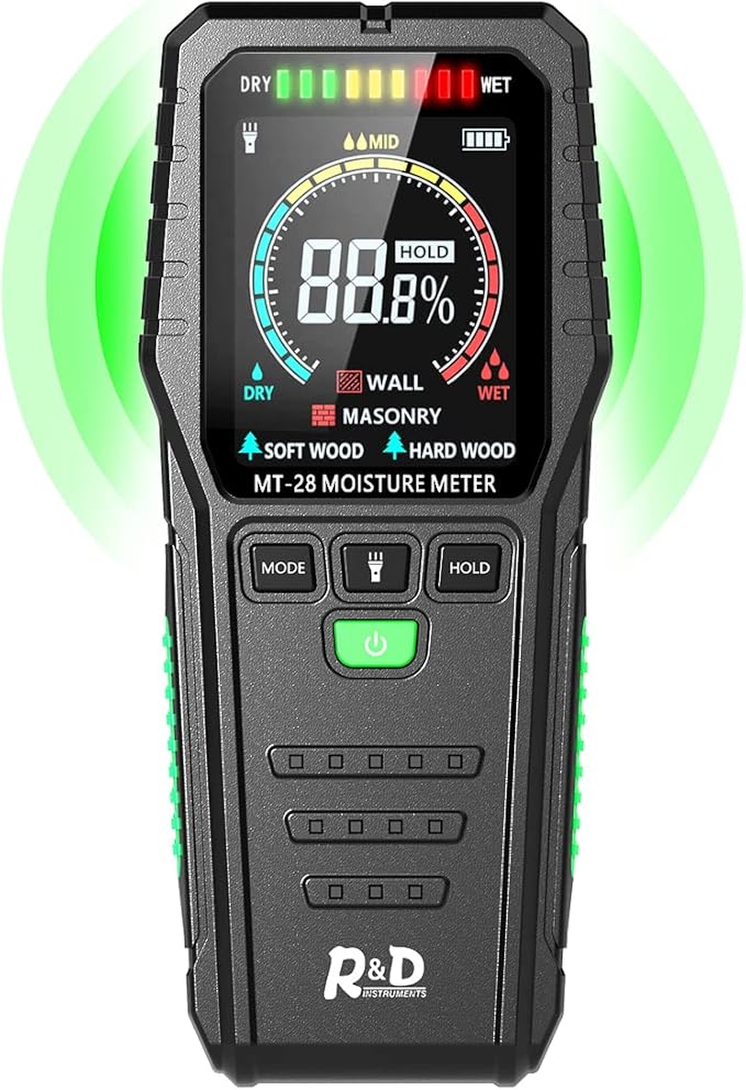 Pinless Moisture Meters Non-Invasive Digital Wood Moisture Tester Water Leak Detector for Wall,Lumber, building,Firewood,Humidity Tester (Black)