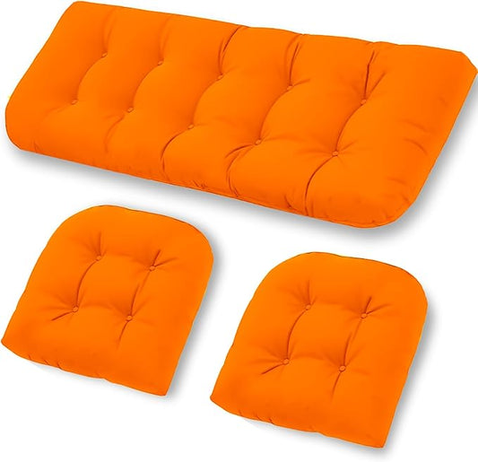 Patio Furniture Cushions Outdoor, Waterproof Wicker Chair Cushions Set of 3, 1 Loveseat & 2 Seat Pads, Thick Outdoor Replacement Cushions for Porch Lawn Bench Couch Sofa Swing, Orange