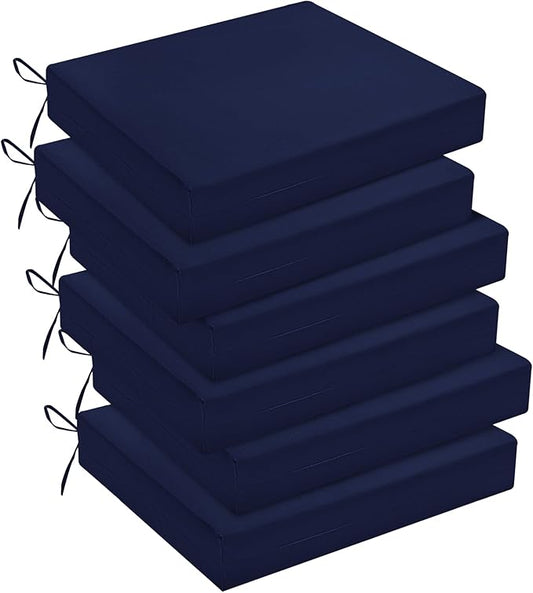 downluxe Outdoor Chair Cushions Set of 6 for Patio Furniture, Water-Resistant Square Corner Patio Chair Cushions with Ties, High Density Foam Outdoor Seat Cushion, 18.5" X 16" X 3", Navy