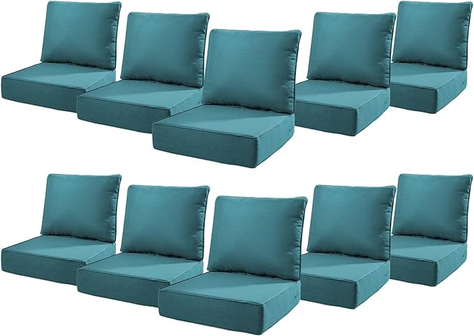 6" Thick Outdoor Cushions 22x24x6, 10-Set Deep Seat Patio Cushions with Removable Cover, Waterproof & Fade Resistant Replacement for Wicker Chair, Loveseat, Sofa - Peacock Green