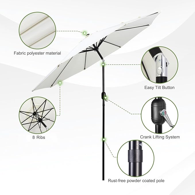 Backyard Expressions 9 ft. Patio Umbrella, Market Table Umbrella w/Tilt and Crank, 8 Ribs