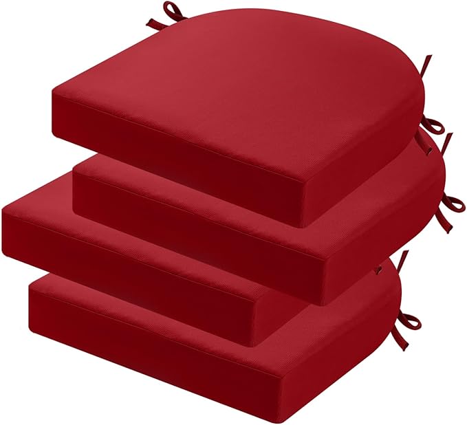 idee-home Outdoor Chair Cushions Set of 4, Thick 17" x 17" x 3" Patio Chair Cushions for Outdoor Furniture Waterproof with Ties, Seat Cushion, Patio Chair Pads Dining Chair Red