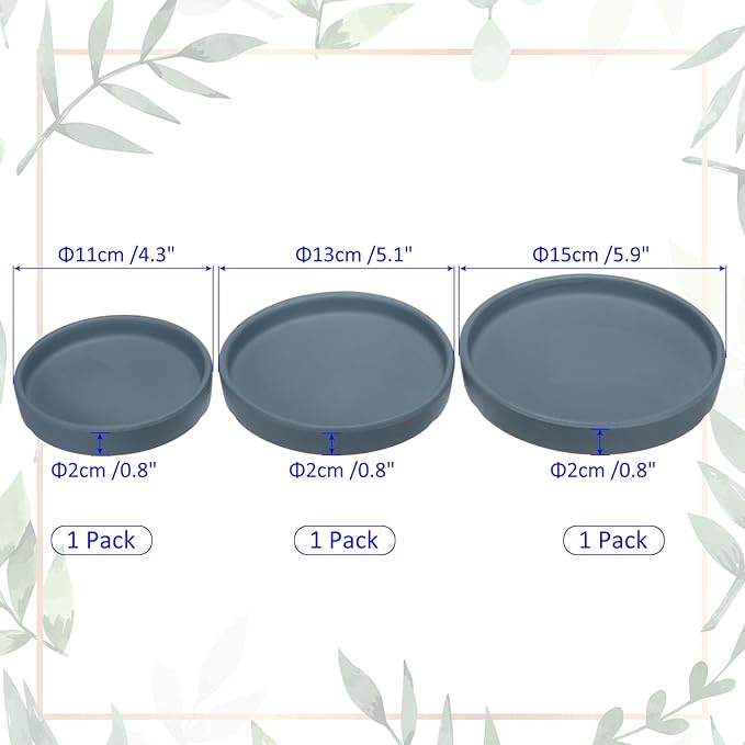 3 Pack Planter Saucers - Ceramic Plant Tray Flower Pot Drip Trays Round Apply to Outdoor/Garden (4/5/6inch, Navy Blue)