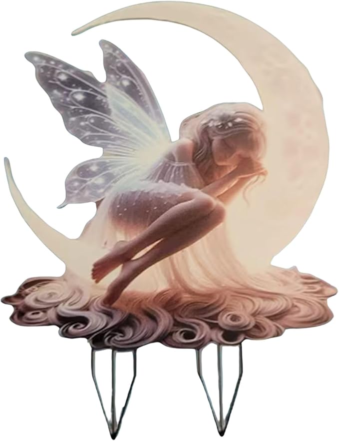 2D Flat Moonlit Fairy Garden Stake Acrylic Outdoor Decor for Lawn, Patio, Yard, Flower Pot Farmhouse Art, Patio Decoration