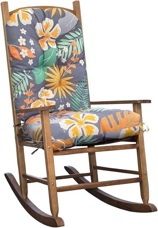 Waterproof Rocking Chair Cushion Floral Patio Chair Cushions Tufted Chair Pads for Rocker Furniture Indoor Outdoor Orange Grey