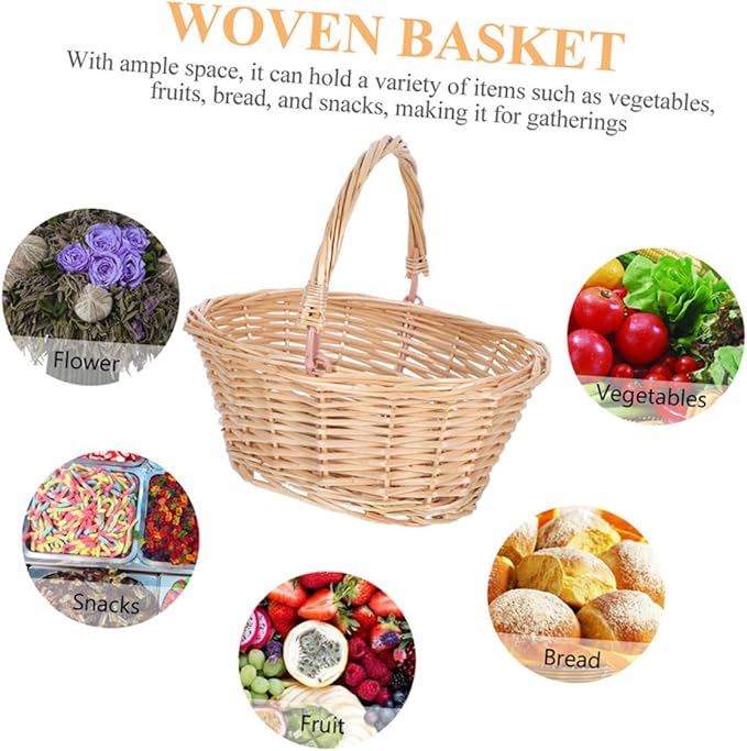 Milisten Garden Basket: Picnic Basket With Handle - Woven Wicker Storage Holder For Garden Home And Picnics - Flower Girl Accessory