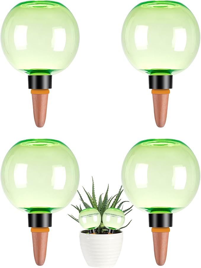 4 Pack Self Watering Globes 17oz Large Plant Watering Globes Top Fill, Self Water Planter Insert Indoor/Outdoor Plastic Water Bulbs Slow Release Terracotta for Plants, Green