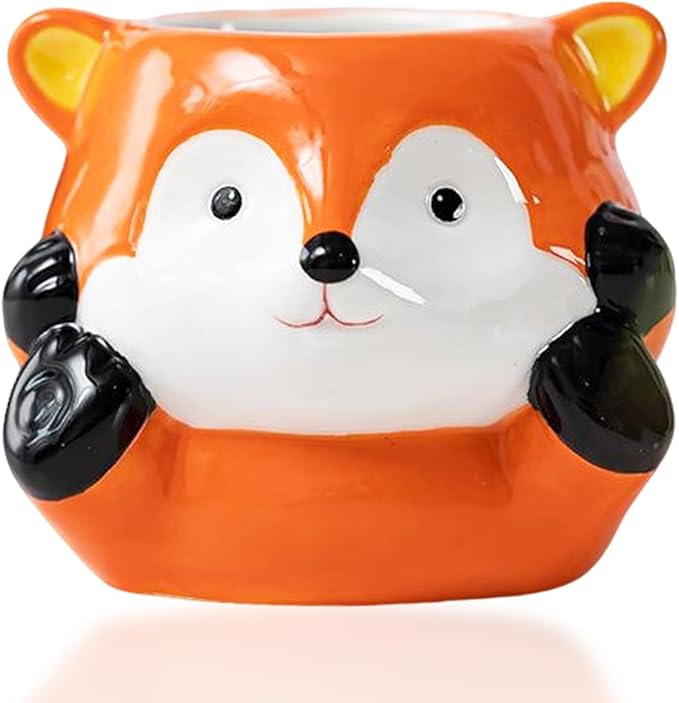 Ceramics Animals Succulent Planters Small Succulent Pots Cute Plant Pots Tabletop Decorations for Indoor Plants Home Office Garden Flower Pot Gifts for Plants Lover (Fox)