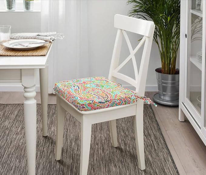 FUNHOME Water-Repellent Outdoor Wicker Chair Cushions for Patio Furniture, 18 x 18 x 2.5 Inch Outdoor Chair Pads with Ties, Square Corner Patio Chair Cushions 2 Packs, Colorful Paisley