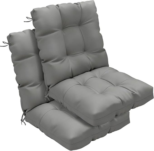 Outdoor Chair Cushions Set of 2, 42x21x4 Inch Patio Cushion for Dining/Rocking Chairs, High Back Soft Seat Pad with Ties, Indoor Outside Use, Fade-Resistant & Waterproof, Light Gray