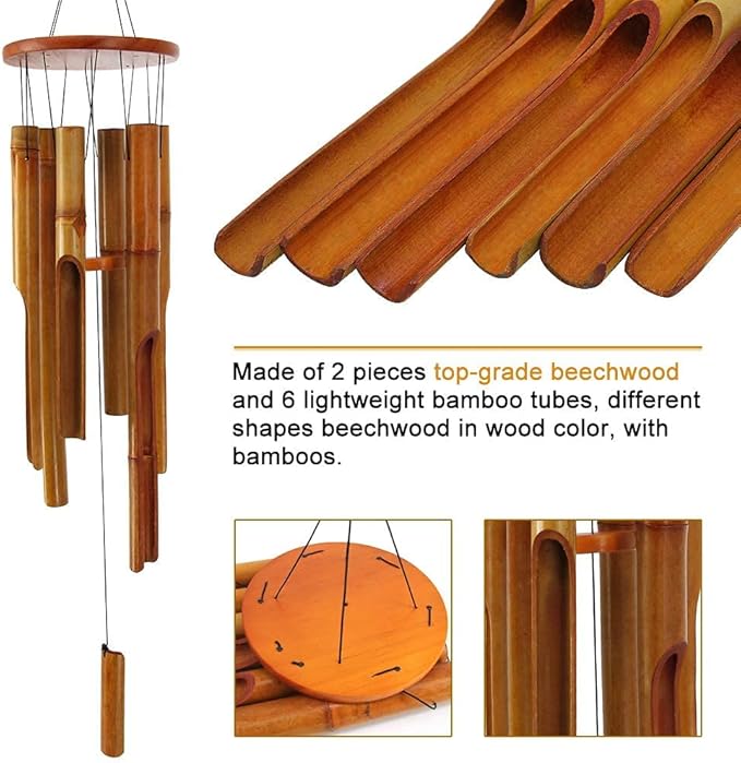 Bamboo Wind Chimes Outdoor,Wooden Wind Chimes for Outside with Melody Deep Tone,38" Classic Zen Garden Windchime for Relaxation, Grace.Home Décor for Patio, Garden or Indoor(FSC Certified)