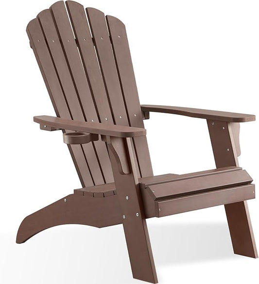 Psilvam Adirondack Chair, Oversized Poly Lumber Fire Pit Chair with Cup Holder, 350Lbs Support Patio Chairs for Garden, Weather Resistant Outdoors Seating, Relaxing Gift for Father & Mother (Brown)