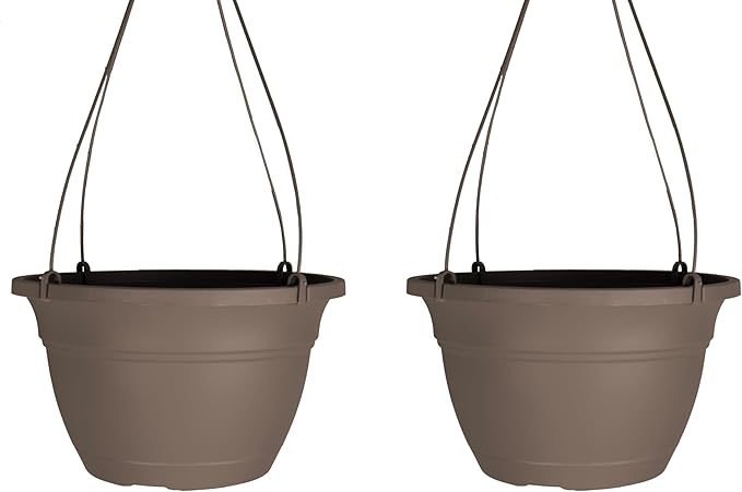 The HC Companies 12 Inch Eclipse Hanging Planters, Lightweight UV-Resistant Plastic Hanging Planters for Indoor & Outdoor Plants, 2-Pack Hanging Flower Pots for Garden, Patio & Home Decor, Chocolate