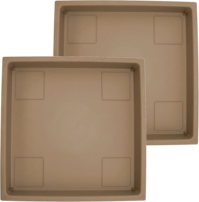 The HC Companies 14 Inch Accent Square Plant Saucer, Lightweight UV-Resistant Plastic Outdoor & Indoor Flower Pot Tray, 2-Pack Plant Pot Trays for Garden & Home Decor, Sandstone