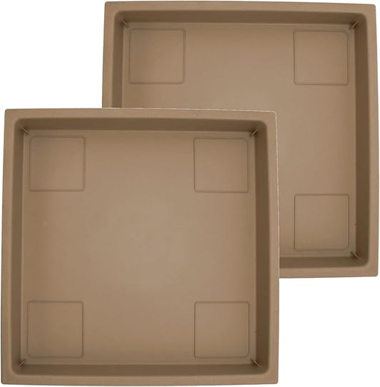The HC Companies 14 Inch Accent Square Plant Saucer, Lightweight UV-Resistant Plastic Outdoor & Indoor Flower Pot Tray, 2-Pack Plant Pot Trays for Garden & Home Decor, Sandstone