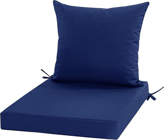 24x24 Inch Outdoor Cushions for Patio Furniture, Waterproof Outdoor Chair Cushions w/ Fade-Resistant, Removable & Machine-Washable Cover, Deep Seat Sofa/Couch Pad Replacement – Set of 1/2/4, Navy Blue