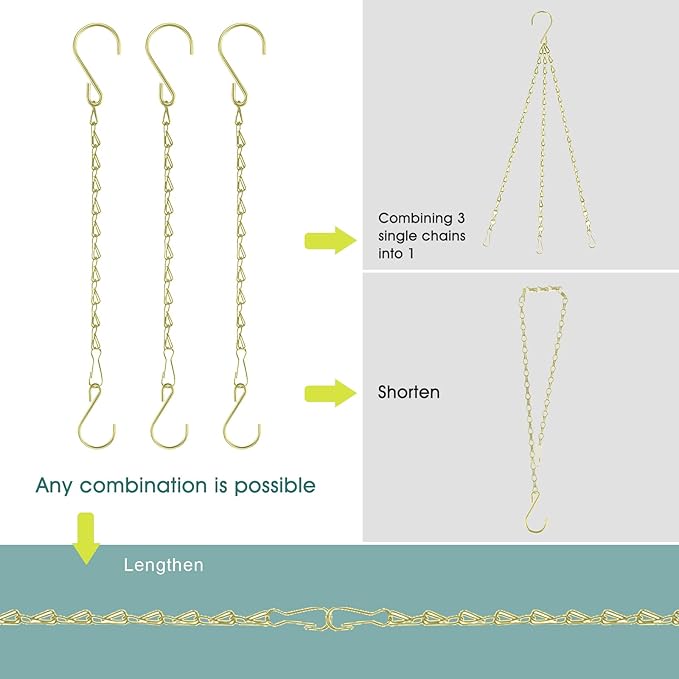 Chain for Hanging Plants, 10 Inch Gold Plant Chains for Hanging Planter Baskets Kits with Hooks for Bird Feeder Wind Chime, Small Chains Perfect for Indoor Outdoor Decor (10 PCS)