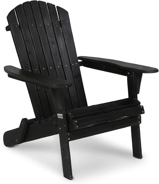 VINGLI Folding Adirondack Chairs Set of 1, Wood Adirondack Chair for Outdoor, Foldable Fire Pit Chairs for Patio, BBQ, Porch, Yard, Pool, Black