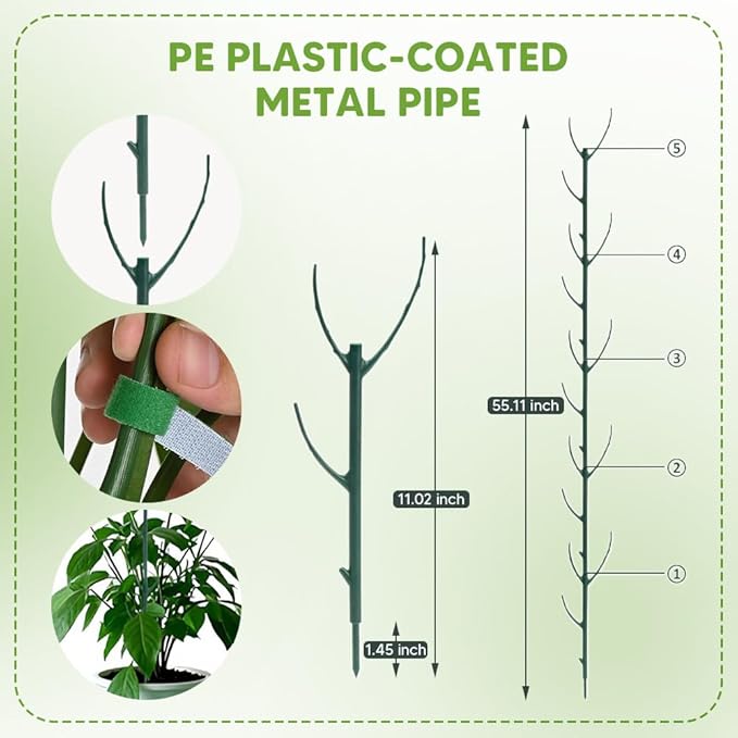 10 Packs Stackable Monstera Plant Support with Twist Ties, Garden Plant Support Stakes for Indoor Outdoor Potted Plants, Garden Plant Poles for Climing Plants Stem Support Structures (Green)