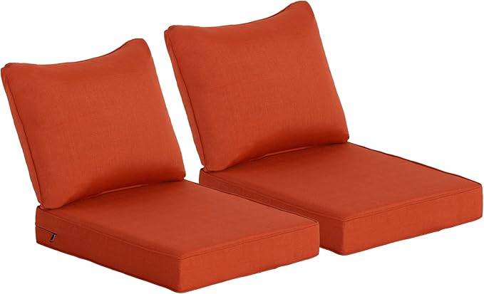 24x27.5 Inch Outdoor Deep Seat Cushions Set of 2,Thick High-Density Foam, Water-Resistant, Piped Edges & YKK Hidden Zipper for Patio Furniture,Quarry Red