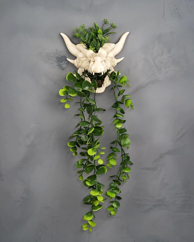 Wall Mounted Dragon Skull Planter | 3D Printed Fantasy Wall Decor | Gothic Dragon Head Plant Holder | Unique Indoor Garden Accent | Mythical Home Decor
