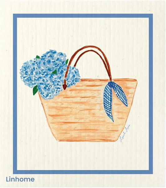 Garden Collection Hydrangea Swedish Dishcloth, Reusable Paper Towel, Super Absorbent Cellulose Sponge, Kitchen Cleaning Cloth, Washable & Compostable (Hydrangea in Tote Bag - 1 Pack)