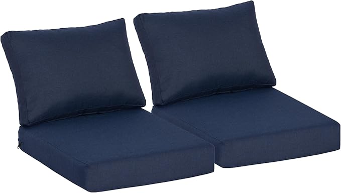 21.5x25.5 Inch Outdoor Deep Seat Cushions Set of 2,Thick High-Density Foam, Water-Resistant, Piped Edges & YKK Hidden Zipper for Patio Furniture,Midnight
