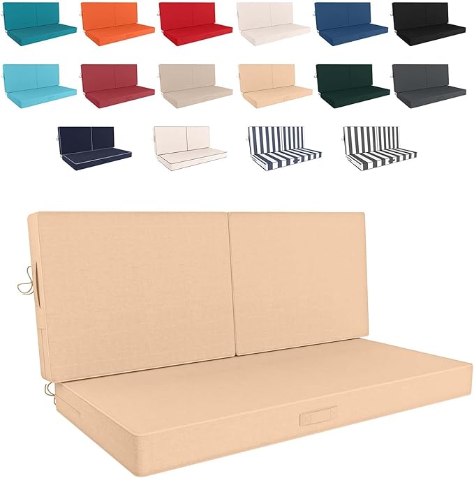 46 x 24 Outdoor Loveseat Cushion Set, 3 Piece Seat Cushions for Patio Furniture,Fade Resistant,Water Repellent, Outdoor Cushion Set for Wicker Couch,Bench,Swing,Beige
