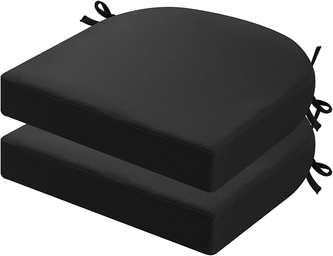 idee-home Outdoor Chair Cushions Set of 2, Thick 19" x 19" x 2" Outdoor Seat Cushions Patio Furniture Waterproof with Ties, Dining Pads