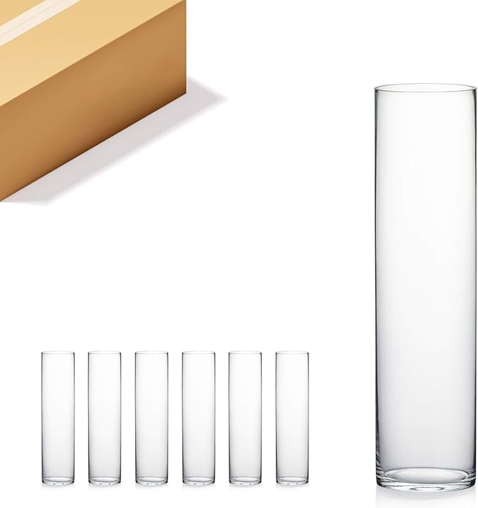 WGV Cylinder Vase Bulk, Width 6", Height 24", Clear Tall Glass Container Terrarium Candle Holder for Wedding Centerpiece, Party Event, Home Office Decor, 6 Pieces