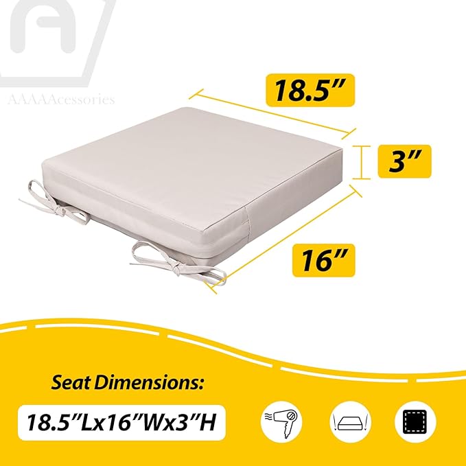 AAAAAcessories Outdoor Seat Cushions for Chairs, Waterproof, Fade-Resistant, 18.5" x 16" x 3", Patio Furniture Replacement Cushions, Set of 2, Sandstone Beige