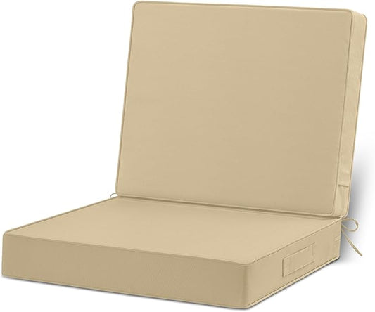 22x22 Outdoor Cushions for Patio Furniture, Waterproof Outdoor Chair Cushions with Non-Slip Ties and Handle, Washable Deep Seat Cushions for Outdoor Furniture with Removable Cover, Khaki